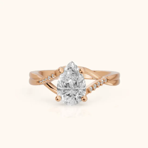 Veronica Twist Side Stone Pear Diamond Engagement & Wedding Ring