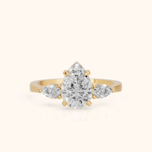 Grace Three Stone Pear Diamond Engagement & Wedding Ring