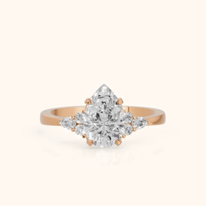 Amelia Three Stone Pear Diamond Engagement & Wedding Ring