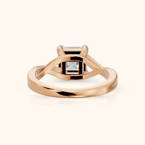 Veronica Twist Side Stone Asscher Diamond Engagement & Wedding Ring