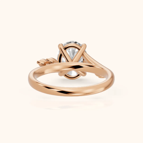 Flora Twist Side Stone Oval Diamond Engagement & Wedding Ring