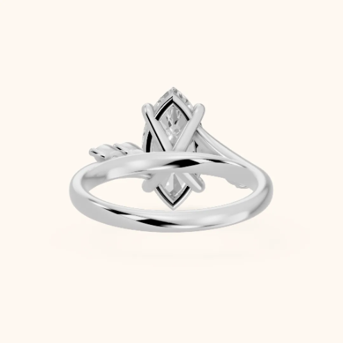 Flora Twist Side Stone Marquise Diamond Engagement & Wedding Ring