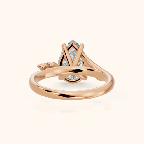 Flora Twist Side Stone Pear Diamond Engagement & Wedding Ring