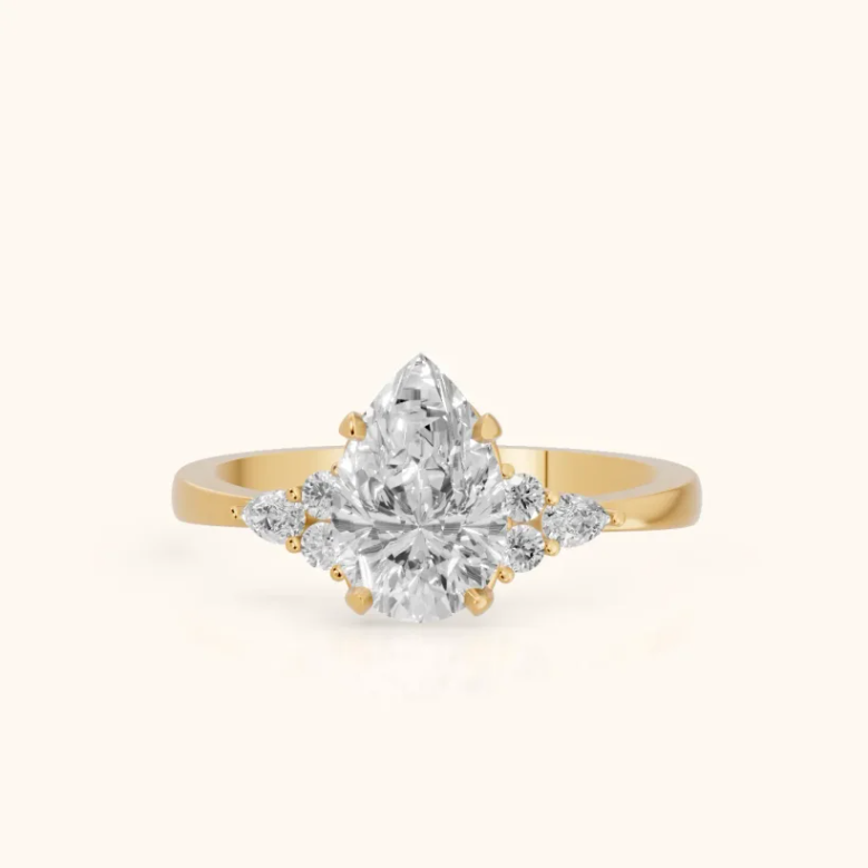 Amelia Three Stone Pear Diamond Engagement & Wedding Ring