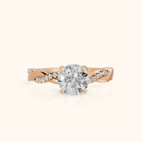 Twisted Side Stone Round Diamond Engagement Wedding Ring