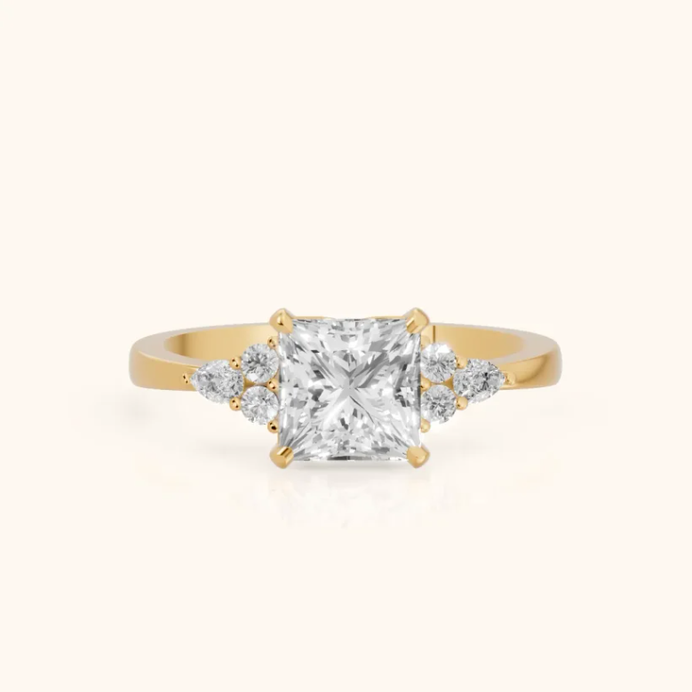Amelia Three Stone Princess Diamond Engagement & Wedding Ring