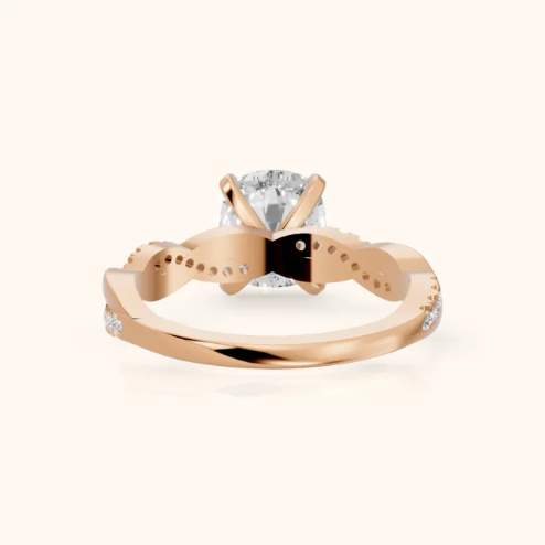 Twisted Side Stone Cushion Diamond Engagement & Wedding Ring