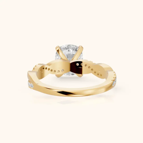 Twisted Side Stone Cushion Diamond Engagement & Wedding Ring