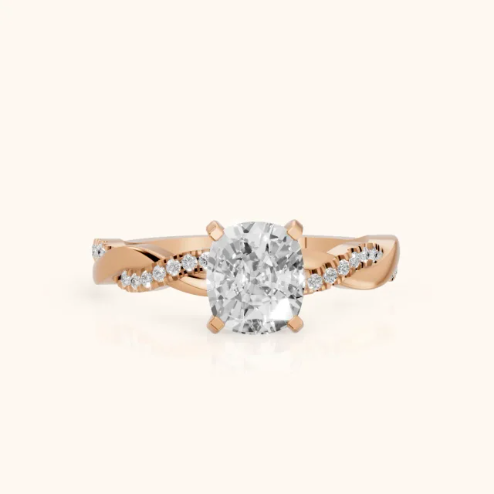 Twisted Side Stone Cushion Diamond Engagement & Wedding Ring