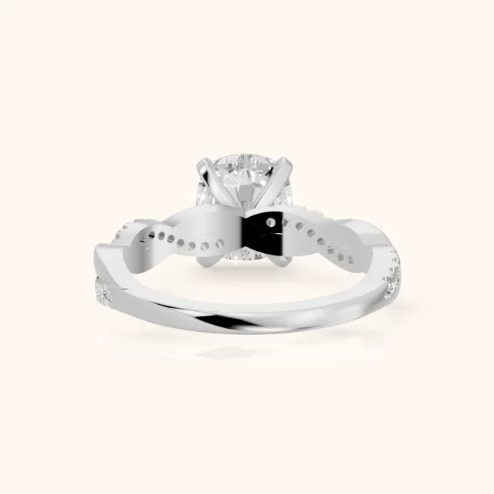 Twisted Side Stone Cushion Diamond Engagement & Wedding Ring