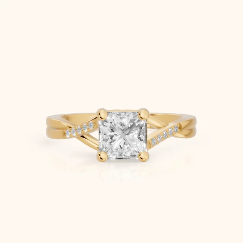 Veronica Twist Side Stone Princess Diamond Engagement & Wedding Ring