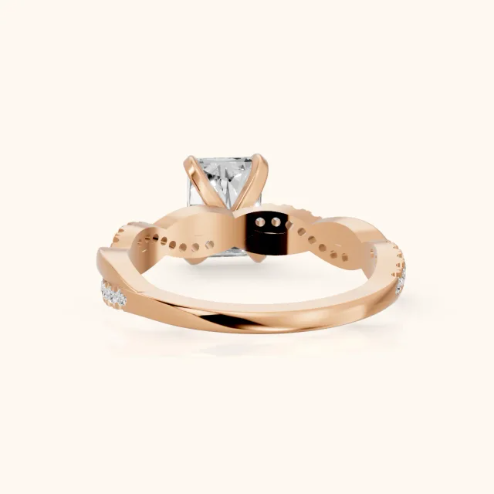 Twisted Side Stone Radiant Diamond Engagement & Wedding Ring