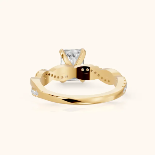 Twisted Side Stone Radiant Diamond Engagement & Wedding Ring