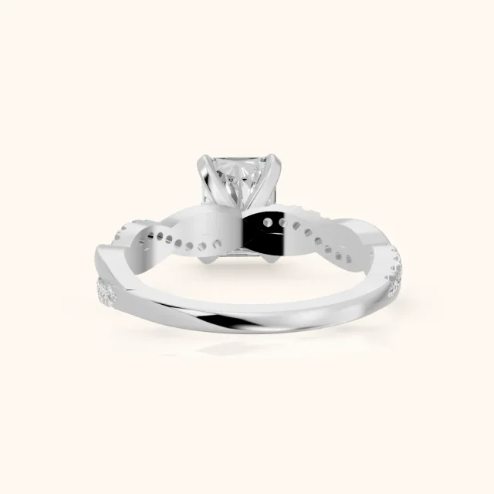Twisted Side Stone Radiant Diamond Engagement & Wedding Ring