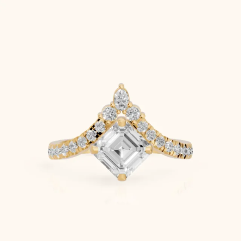 Isabella Legacy Side Stone Asscher Diamond Engagement & Wedding Ring