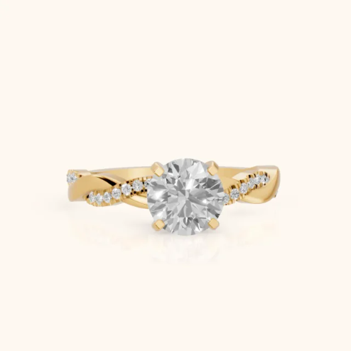 Twisted Side Stone Round Diamond Engagement Wedding Ring