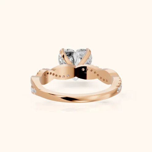 Twisted Side Stone Heart Diamond Engagement & Wedding Ring
