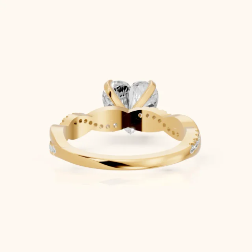 Twisted Side Stone Heart Diamond Engagement & Wedding Ring