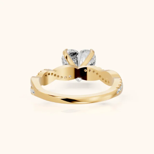 Twisted Side Stone Heart Diamond Engagement & Wedding Ring