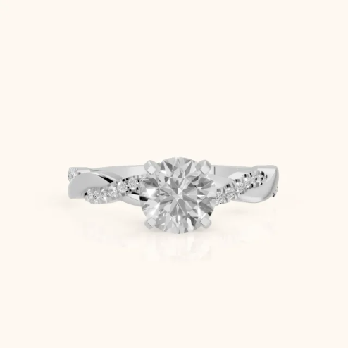 Twisted Side Stone Round Diamond Engagement Wedding Ring