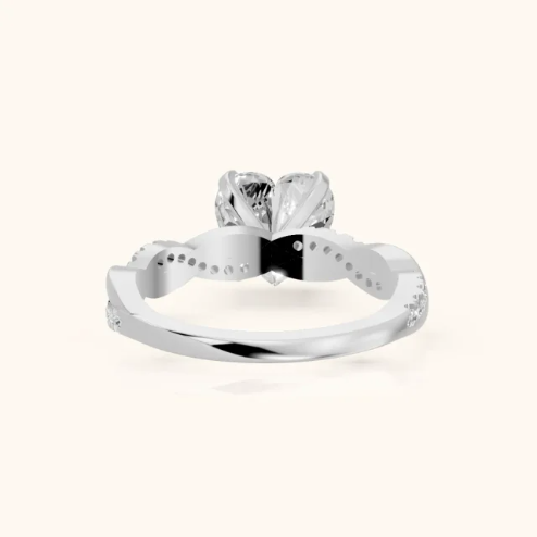 Twisted Side Stone Heart Diamond Engagement & Wedding Ring