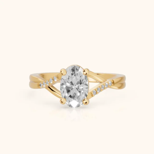 Veronica Twist Side Stone Oval Diamond Engagement & Wedding Ring