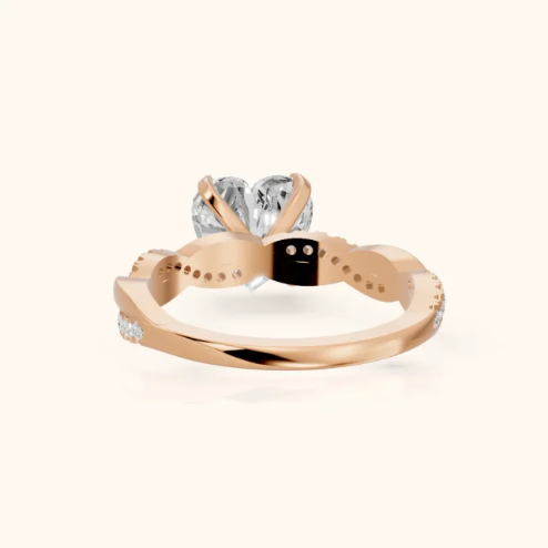 Twisted Side Stone Heart Diamond Engagement & Wedding Ring