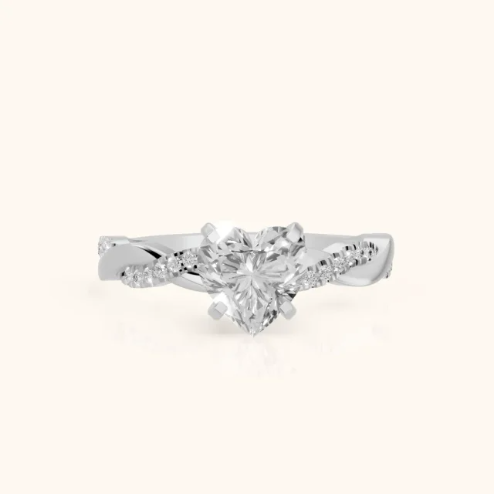 Twisted Side Stone Heart Diamond Engagement & Wedding Ring