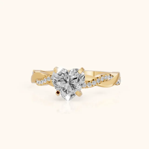 Twisted Side Stone Heart Diamond Engagement & Wedding Ring
