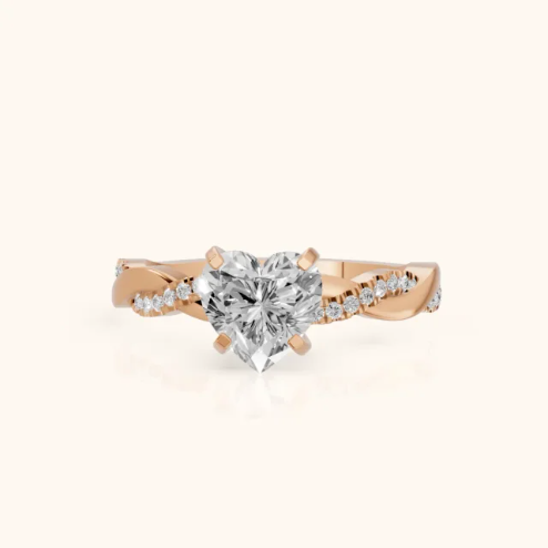 Twisted Side Stone Heart Diamond Engagement & Wedding Ring