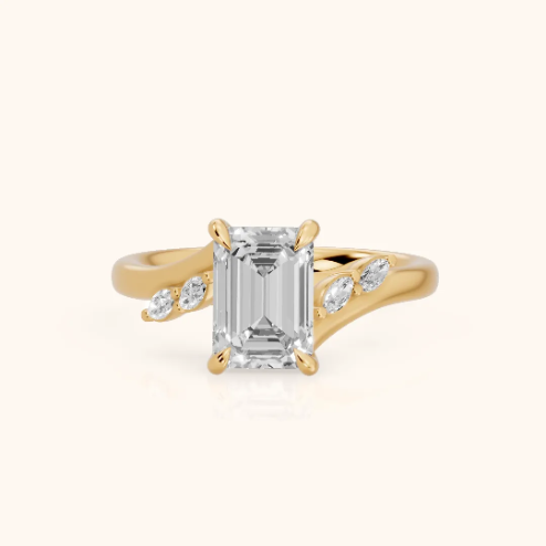 Flora Twist Side Stone Emerald Diamond Engagement & Wedding Ring
