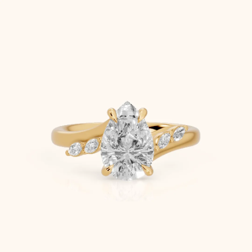 Flora Twist Side Stone Pear Diamond Engagement & Wedding Ring