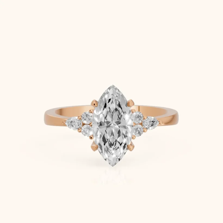 Amelia Three Stone Marquise Diamond Engagement & Wedding Ring
