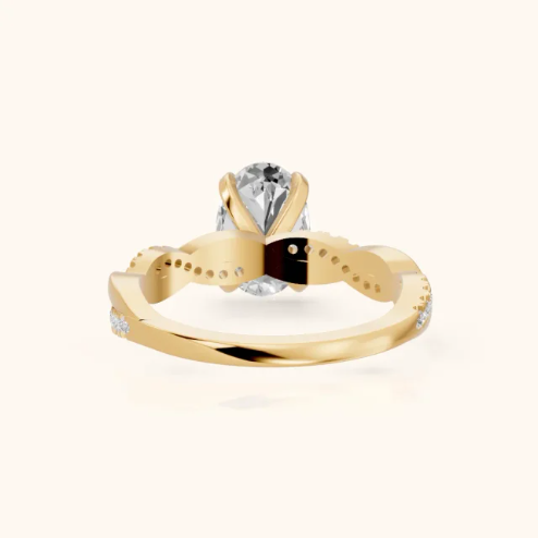 Twisted Side Stone Oval Diamond Engagement & Wedding  Ring in Yellow Gold