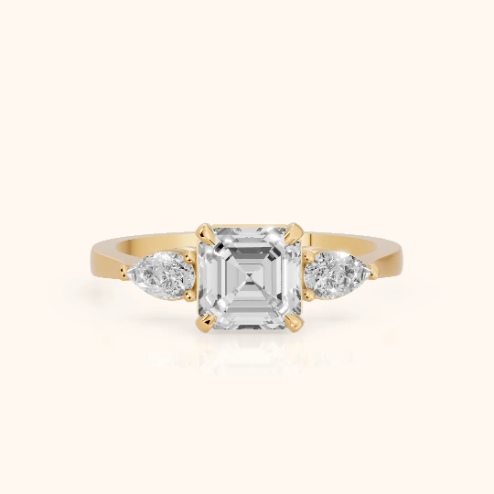 Grace Three Stone Asscher Diamond Engagement & Wedding Ring