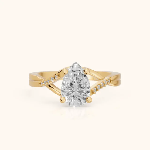 Veronica Twist Side Stone Pear Diamond Engagement & Wedding Ring