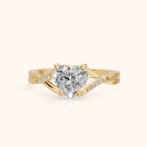 Veronica Twist Side Stone Heart Diamond Engagement & Wedding Ring