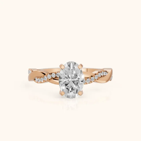 Twisted Side Stone Oval Diamond Engagement & Wedding  Ring in Yellow Gold