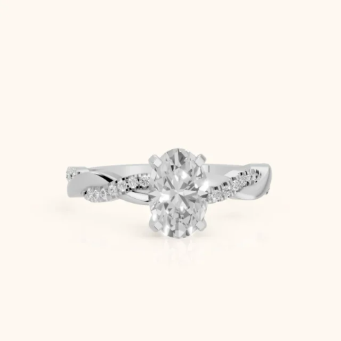 Twisted Side Stone Oval Diamond Engagement & Wedding  Ring in Yellow Gold