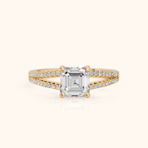 Eternal Embrace Solitaire Asscher Diamond Engagement & Wedding Ring