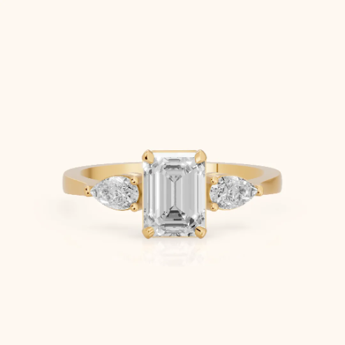 Grace Three Stone Emerald Diamond Engagement & Wedding Ring