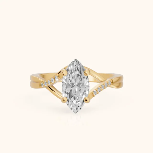 Veronica Twist Side Stone Marquise Diamond Engagement & Wedding Ring