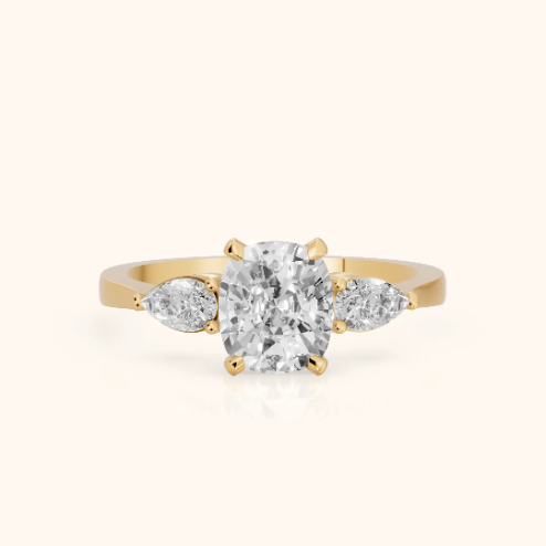 Grace Three Stone Cushion Diamond Engagement & Wedding Ring