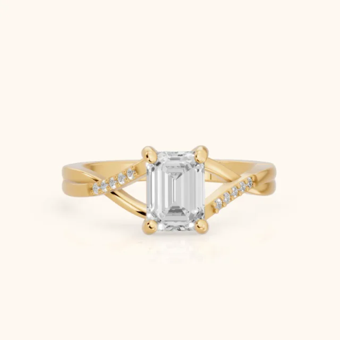 Veronica Twist Side Stone Emerald Diamond Engagement & Wedding Ring