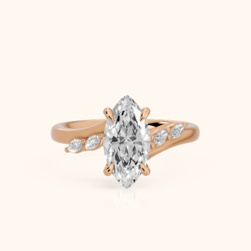 Flora Twist Side Stone Marquise Diamond Engagement & Wedding Ring