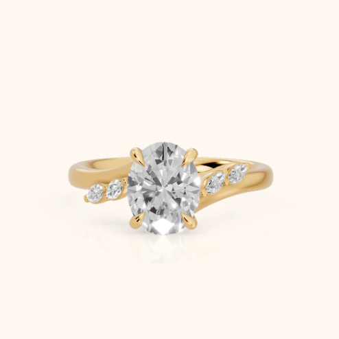 Flora Twist Side Stone Oval Diamond Engagement & Wedding Ring