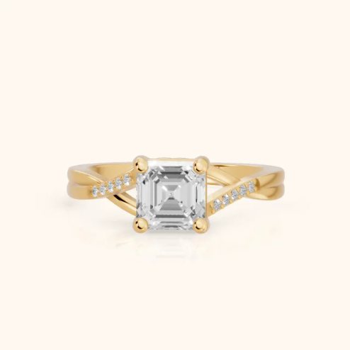 Veronica Twist Side Stone Asscher Diamond Engagement & Wedding Ring