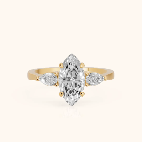 Grace Three Stone Marquise Diamond Engagement & Wedding Ring