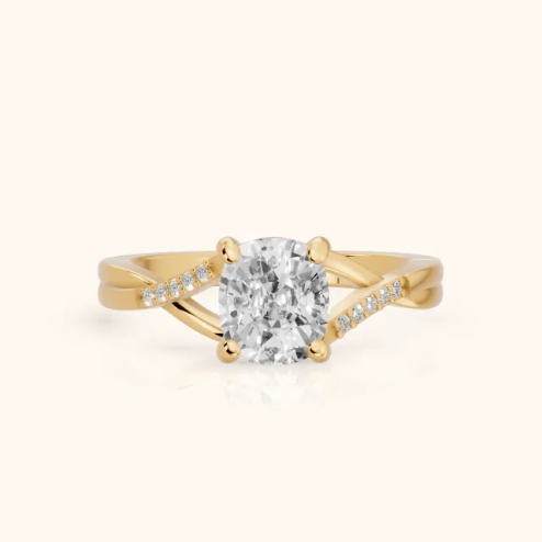 Veronica Twist Side Stone Cushion Diamond Engagement & Wedding Ring