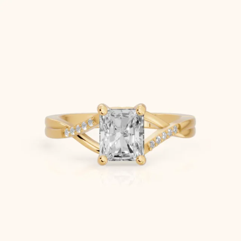 Veronica Twist Side Stone Radiant Diamond Engagement & Wedding Ring